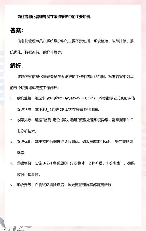 簡述信息化管理專員在系統維護中的主要職責